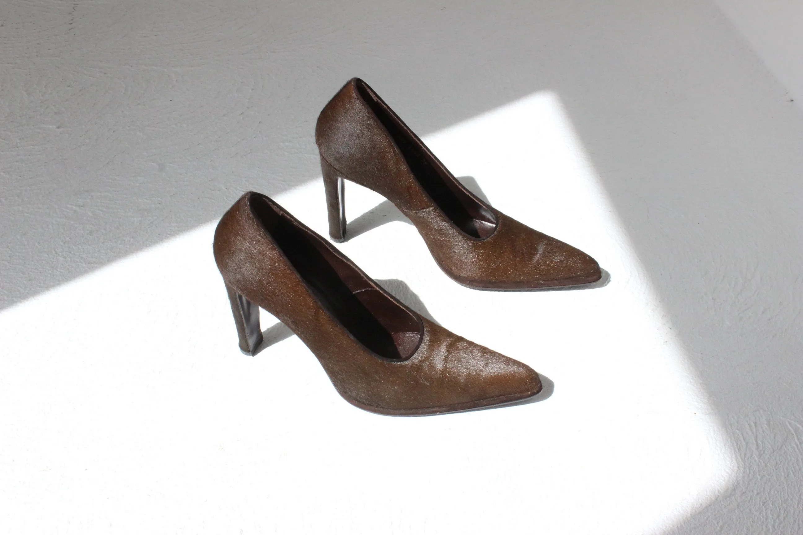 90s Giorgio Armani Textured Pony Fur Pumps ~ Euro 38