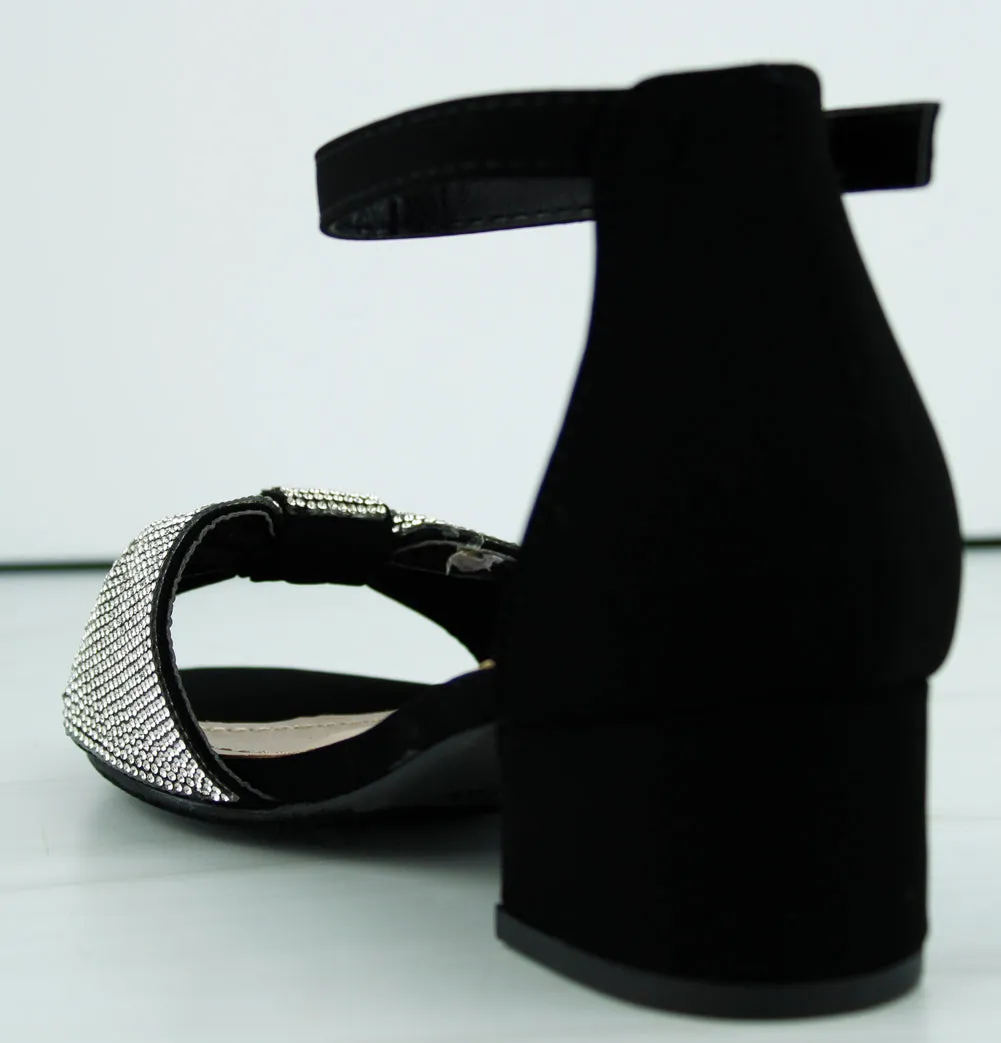 Avani 35k Rhinestone Bow Band Block Dress Heels