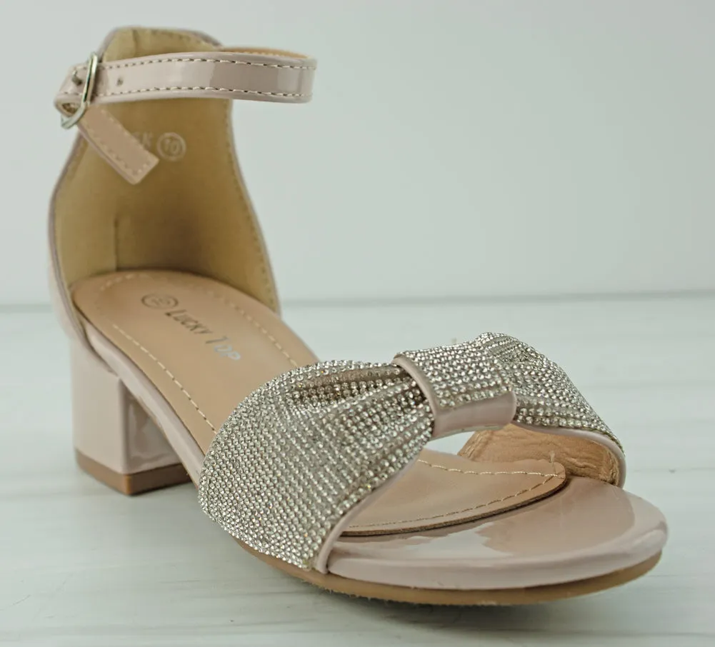 Avani 35k Rhinestone Bow Band Block Dress Heels