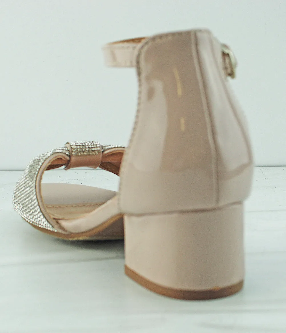 Avani 35k Rhinestone Bow Band Block Dress Heels