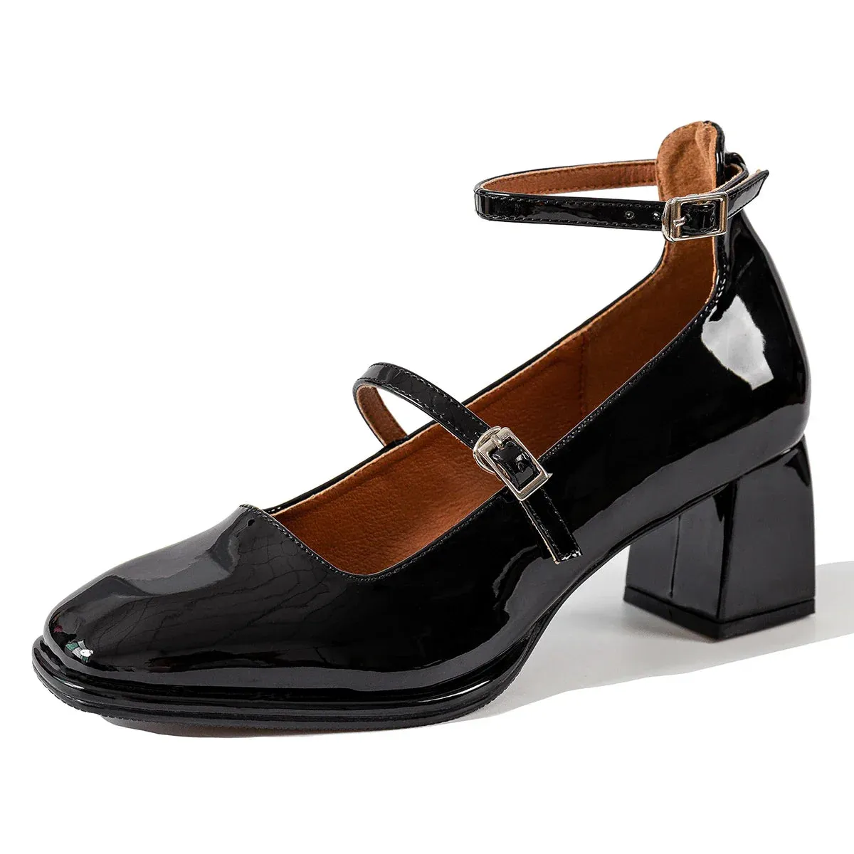 binfenxie Red Mary Jane Shoes Heels Women's Shoes Mary Jane 2024 Spring Summer New Thick-heeled High-heeled Retro Square Toe Pumps