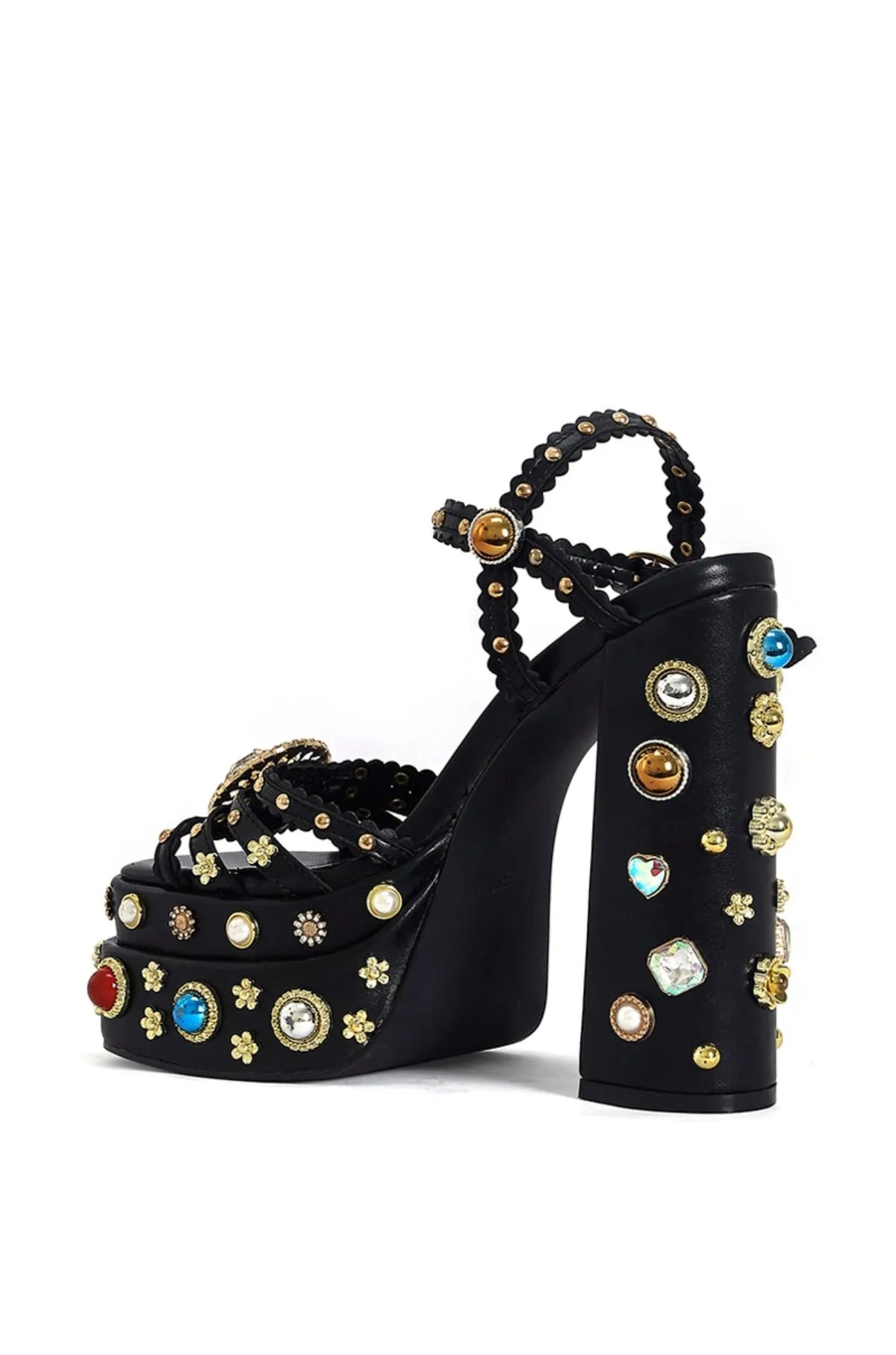 BIRCH-BLACK PLATFORM HEELED SANDAL