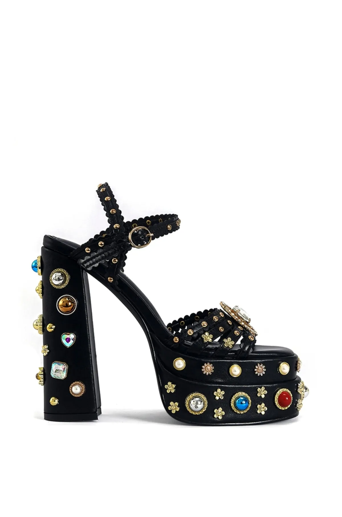 BIRCH-BLACK PLATFORM HEELED SANDAL
