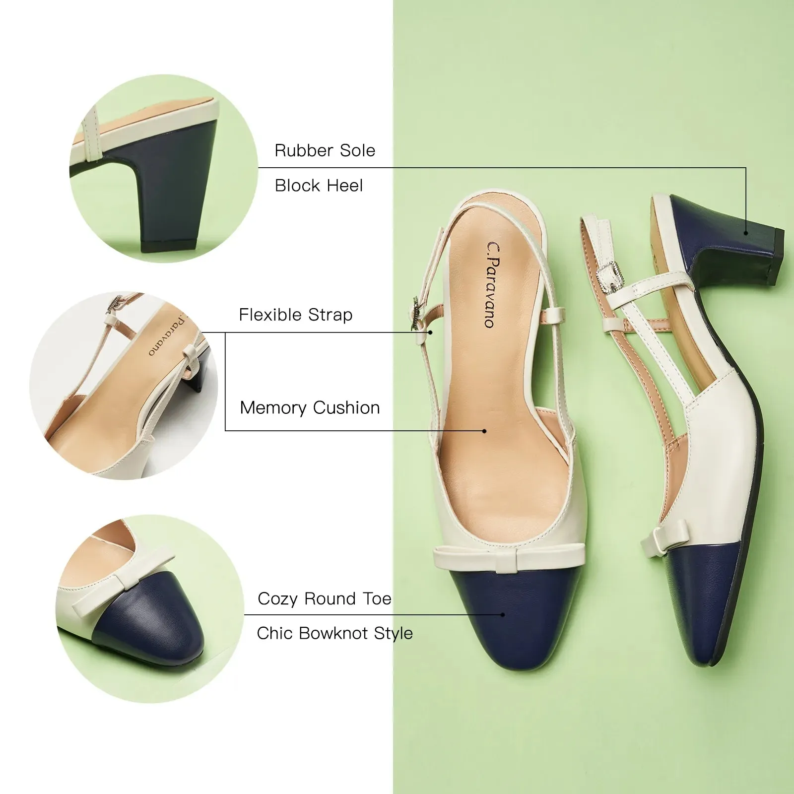 Bow Detail Colorblock Slingback Pumps (Jessica B)