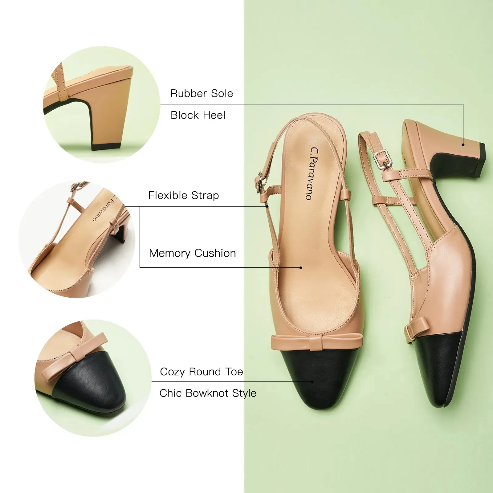 Bow Detail Colorblock Slingback Pumps (Jessica B)
