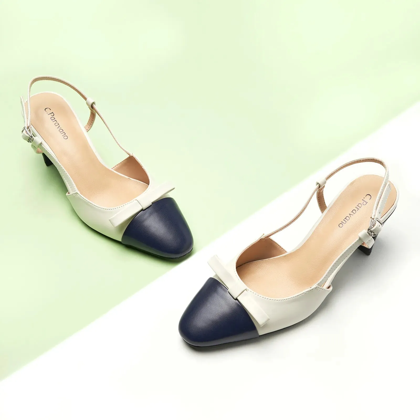 Bow Detail Colorblock Slingback Pumps (Jessica B)