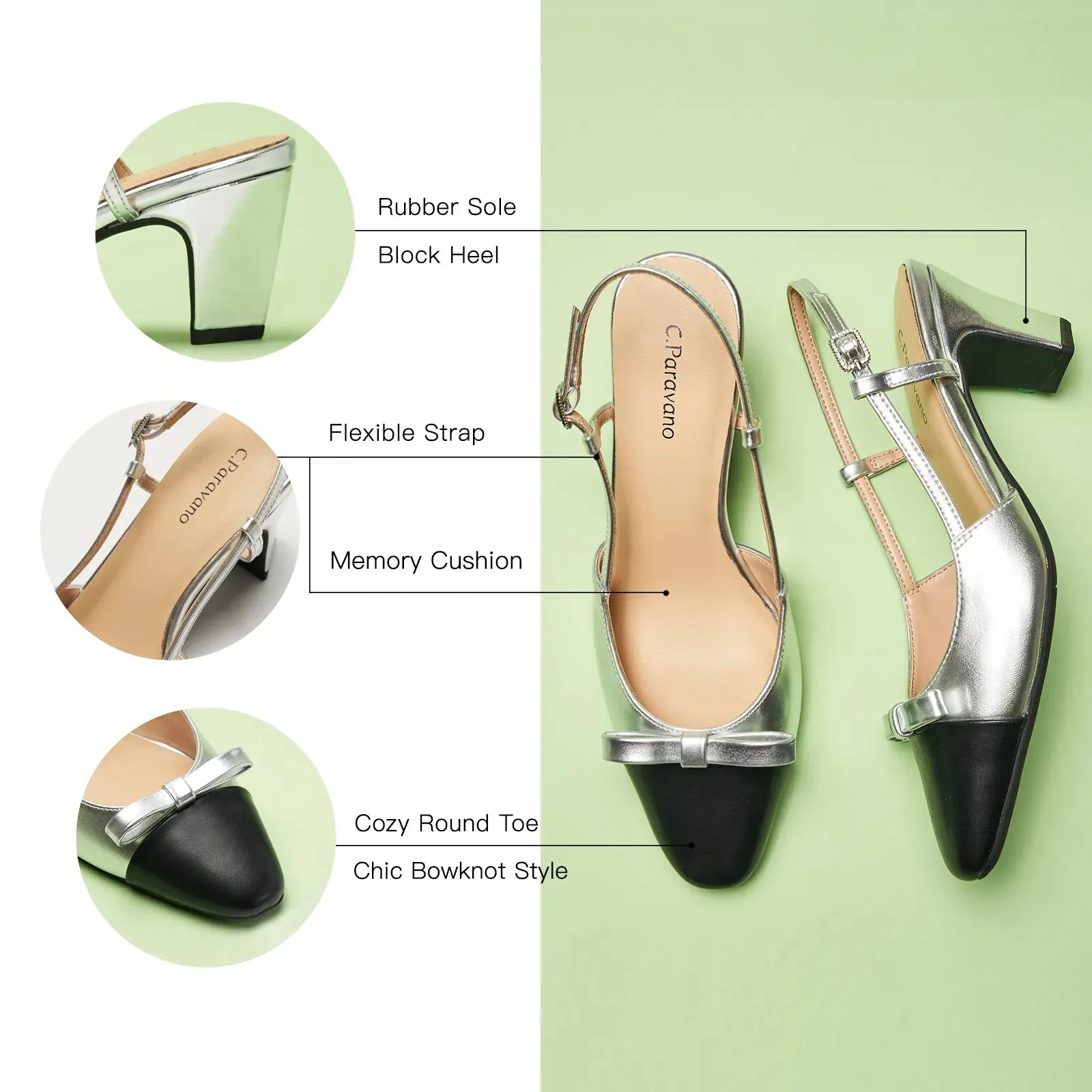 Bow Detail Colorblock Slingback Pumps (Jessica B)