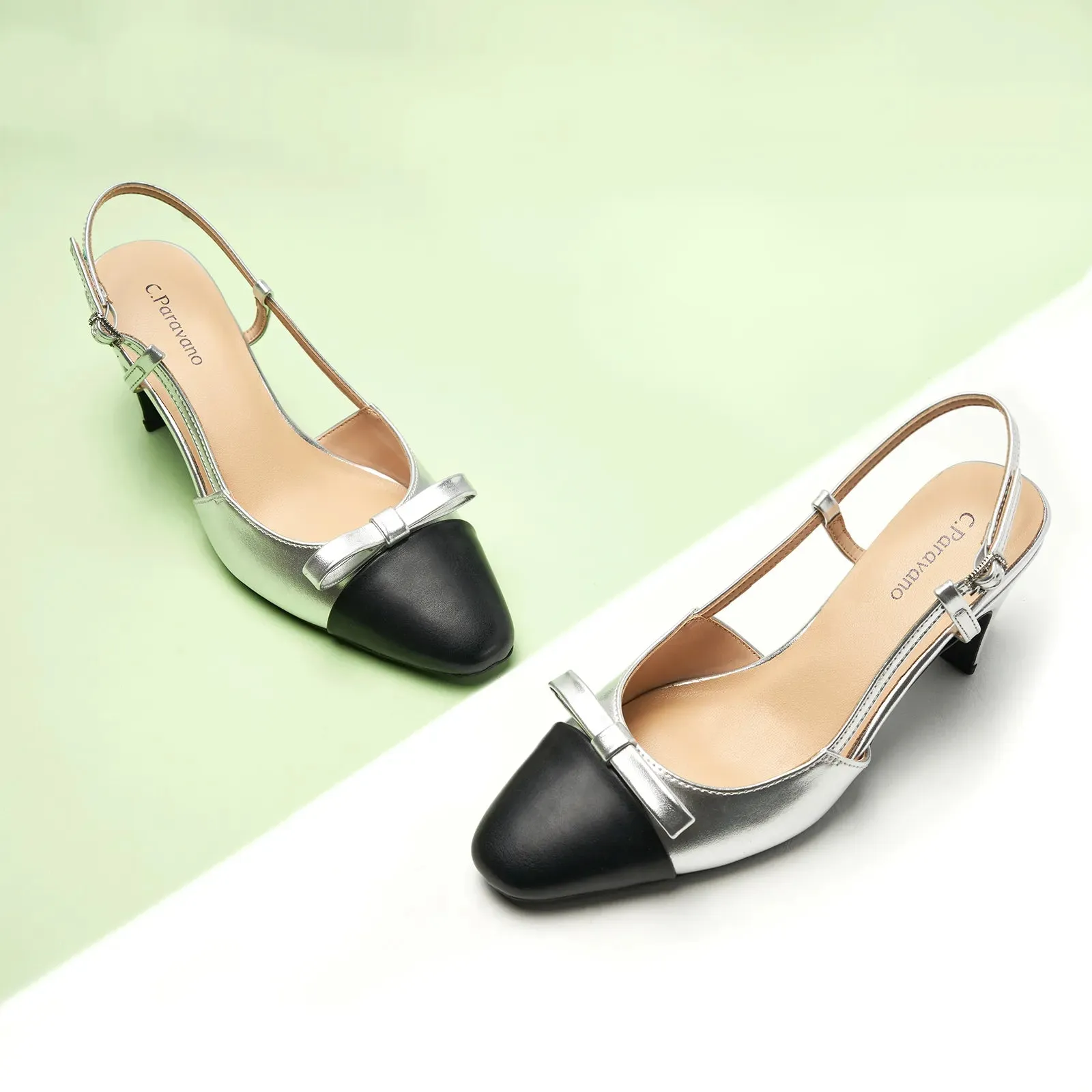 Bow Detail Colorblock Slingback Pumps (Jessica B)