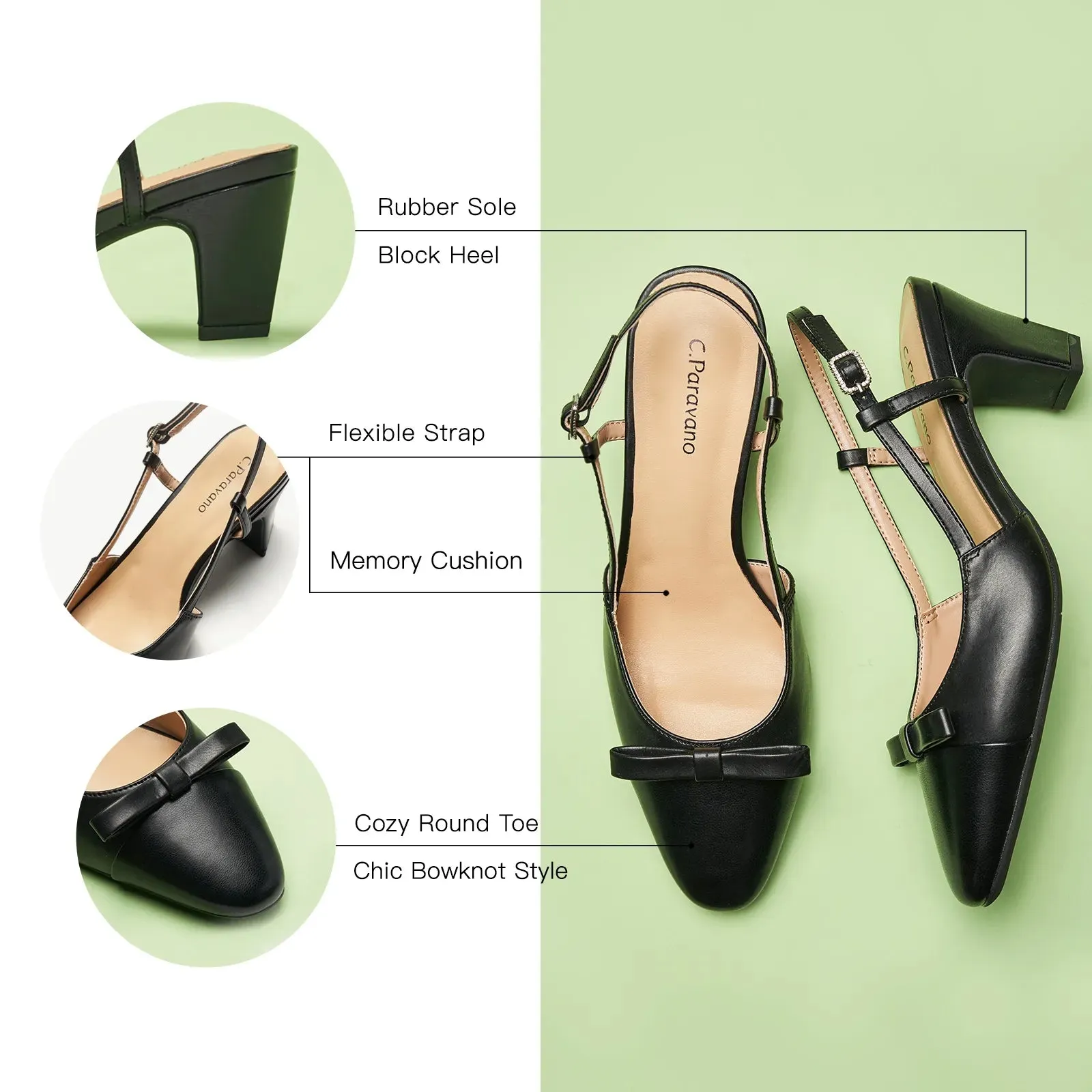 Bow Detail Colorblock Slingback Pumps (Jessica B)
