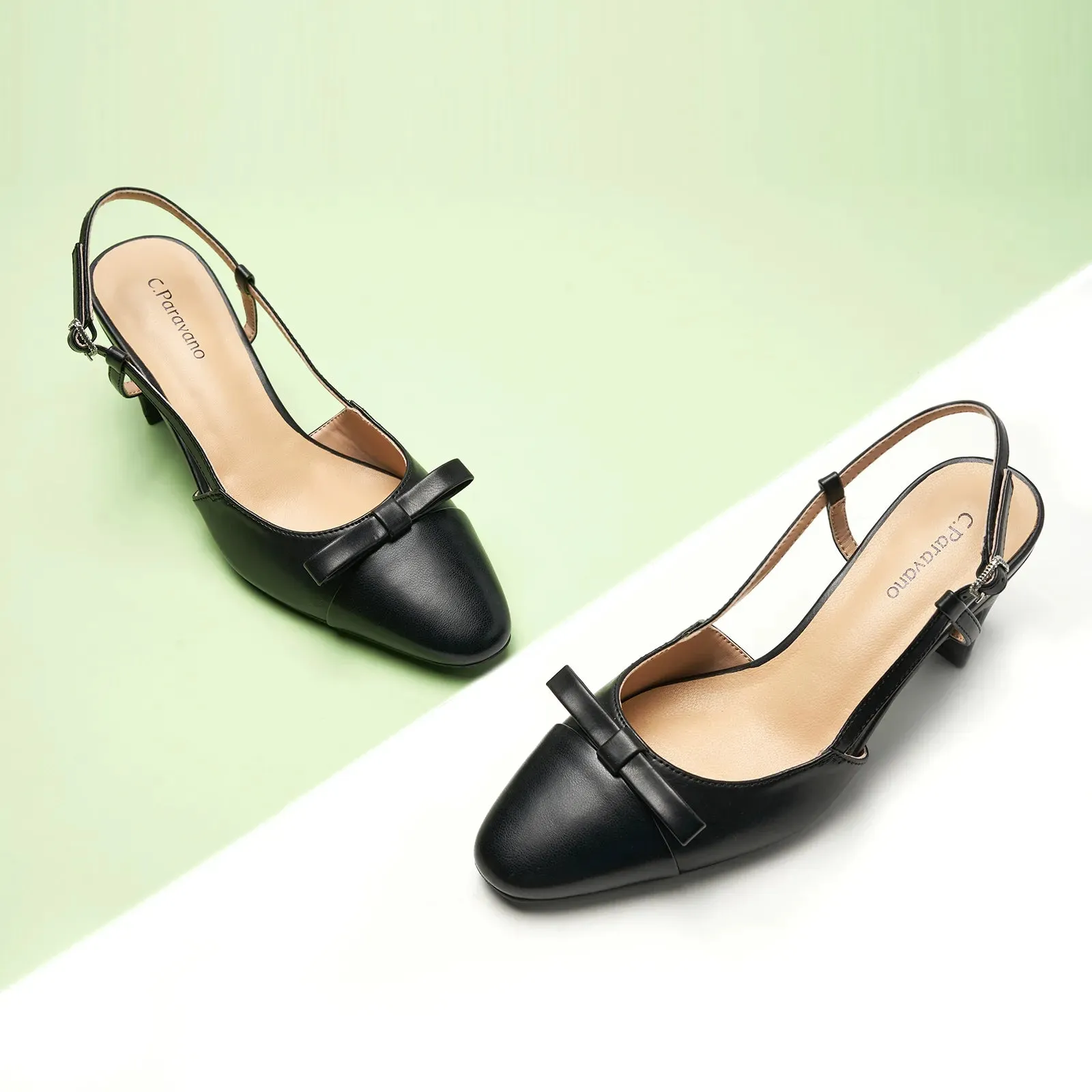 Bow Detail Colorblock Slingback Pumps (Jessica B)