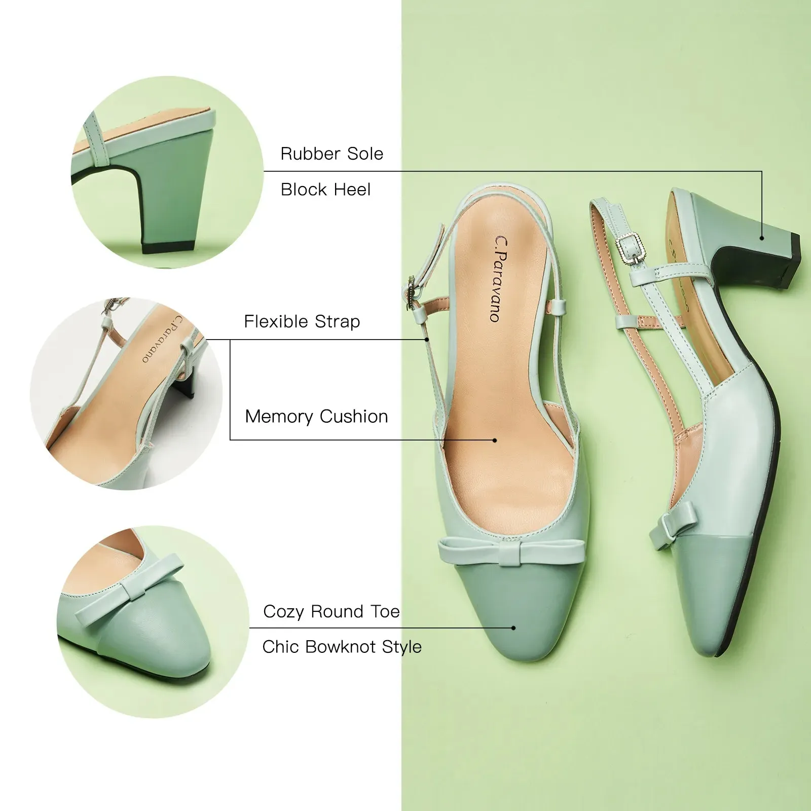 Bow Detail Colorblock Slingback Pumps (Jessica B)