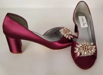 Burgundy Wedding Shoes with Rose Gold Crystal Design