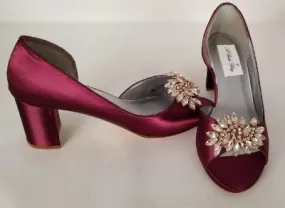 Burgundy Wedding Shoes with Rose Gold Crystal Design