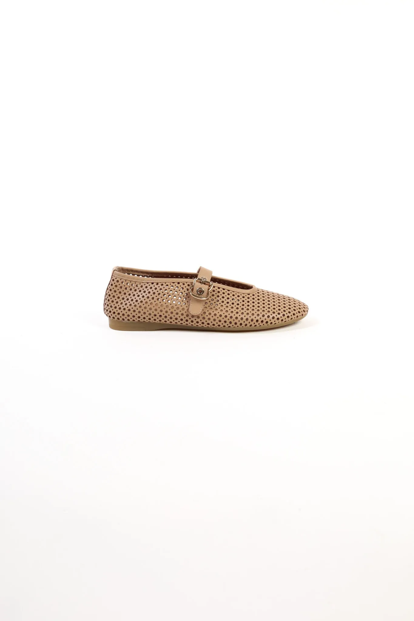 CARROLL CAMEL- Perforated Leather Ballet Flats with Buckle