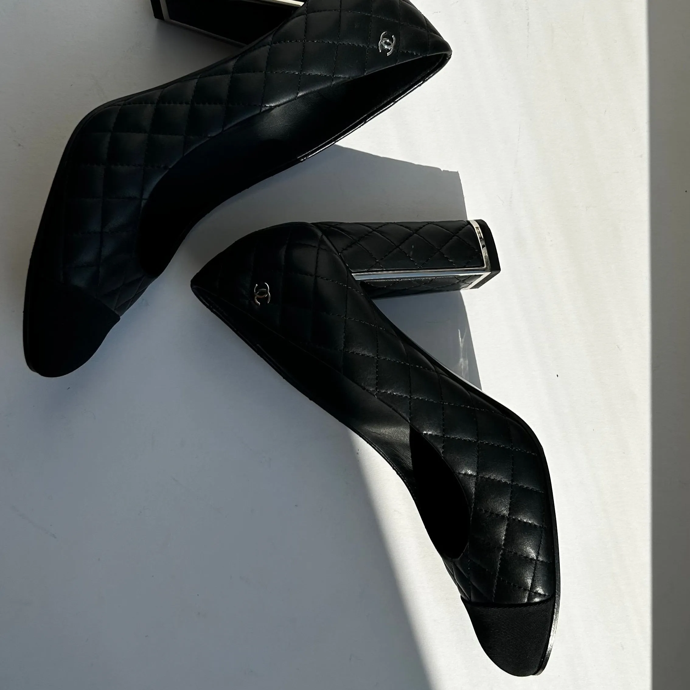 Chanel Black Quilted Heeled Pumps