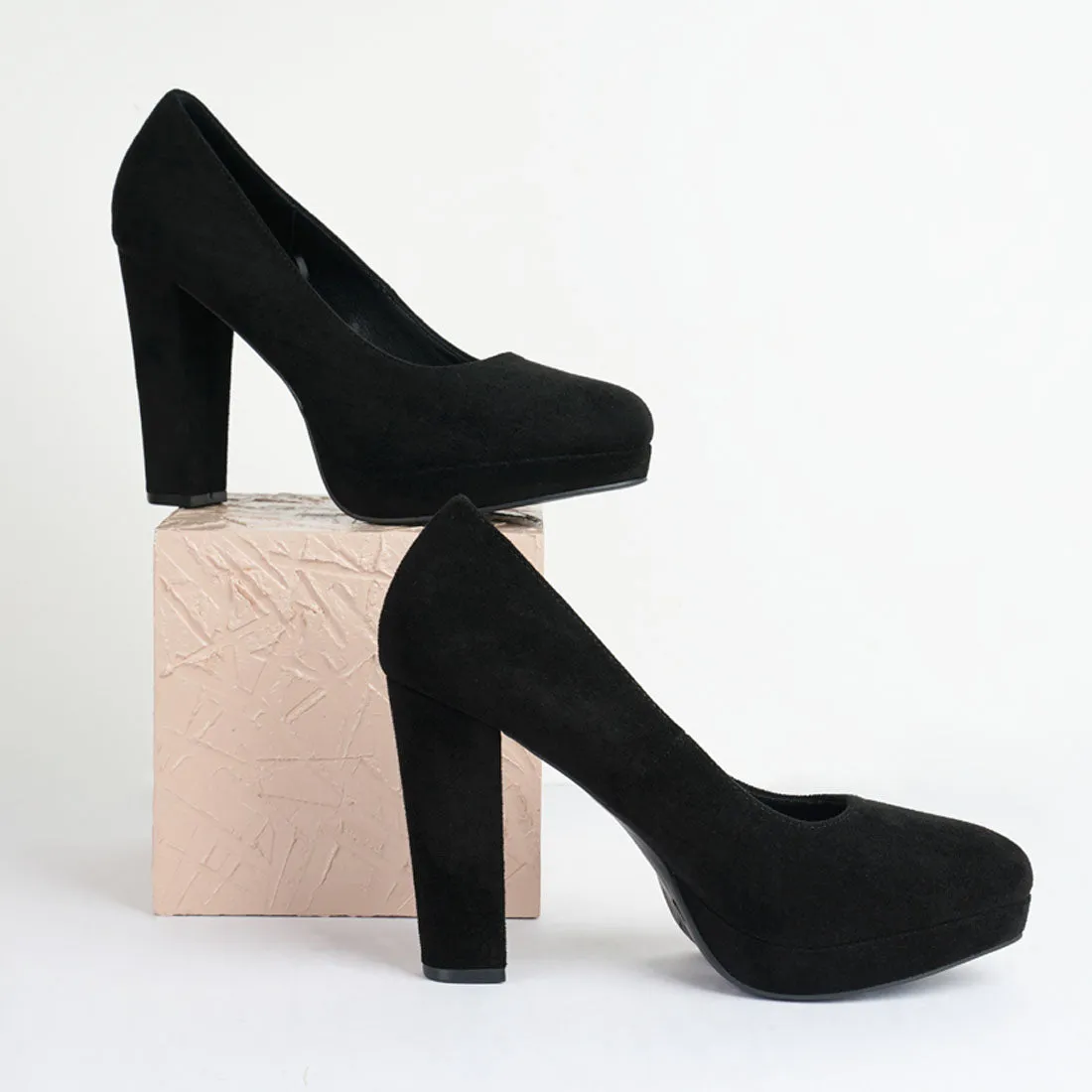 Delia Suede Block Heel Pumps