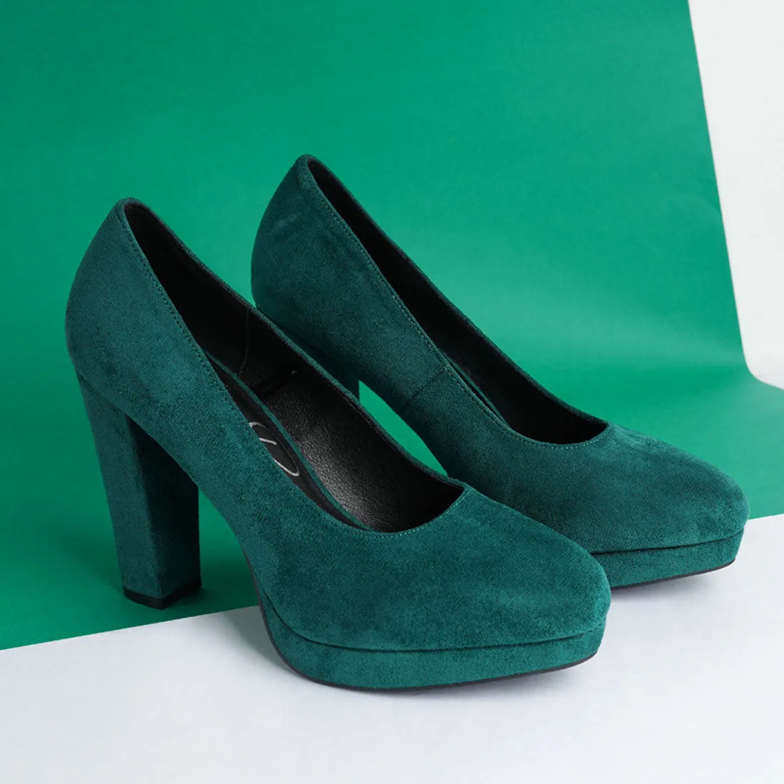 Delia Suede Block Heel Pumps
