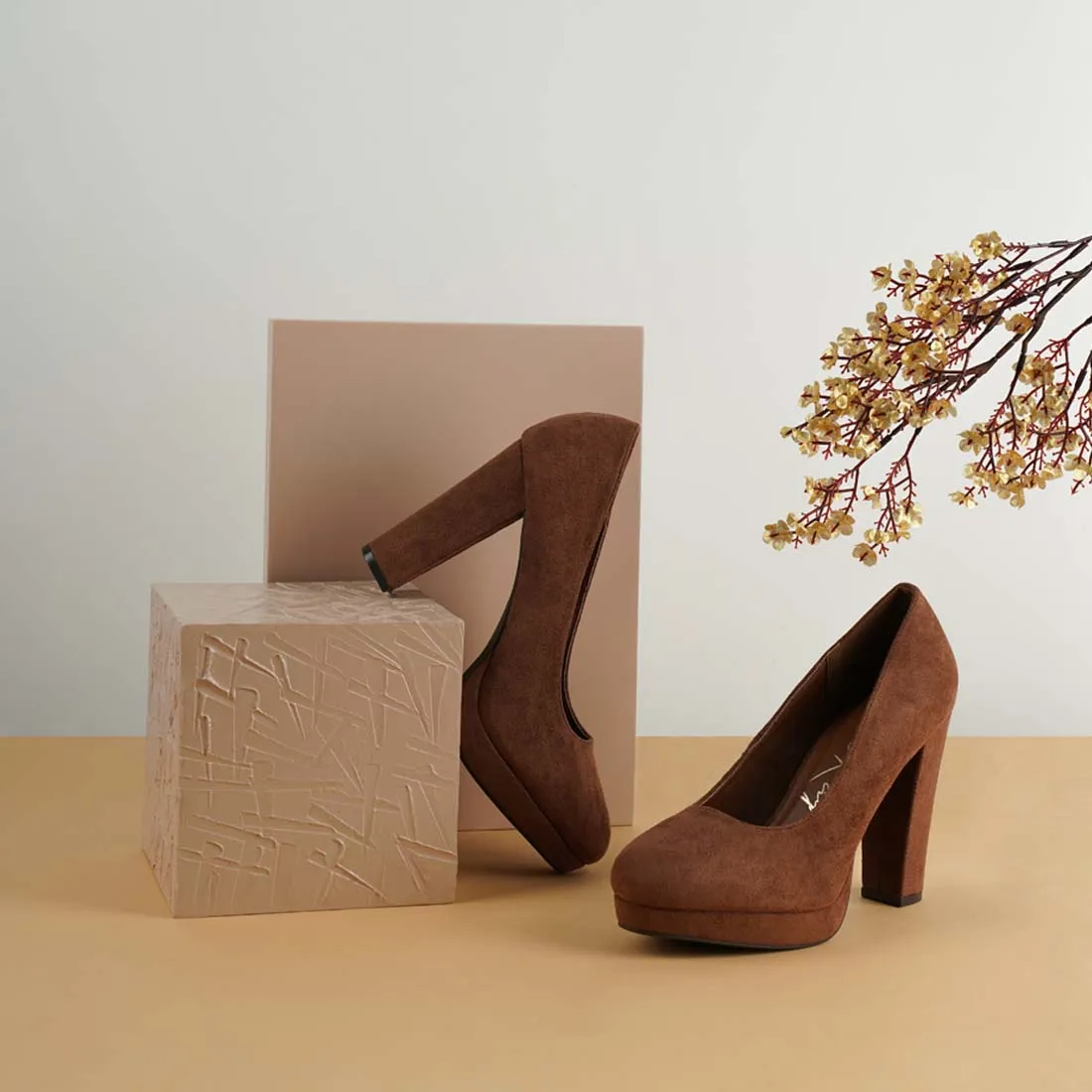 Delia Suede Block Heel Pumps