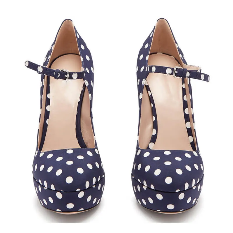 Dot Platform Chunky Heel Buckle Pumps