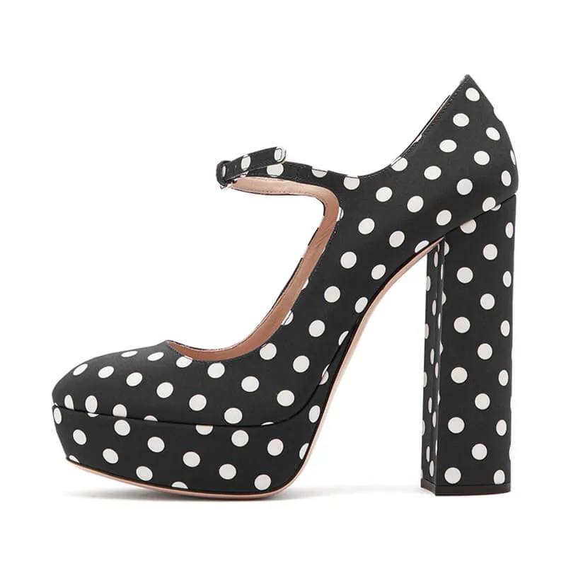 Dot Platform Chunky Heel Buckle Pumps