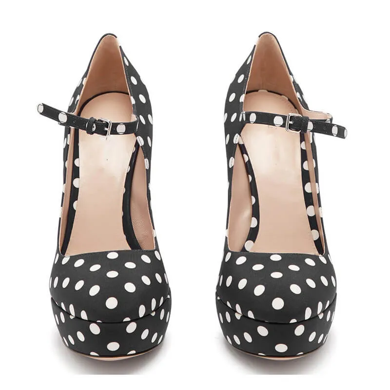 Dot Platform Chunky Heel Buckle Pumps