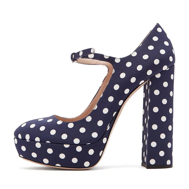 Dot Platform Chunky Heel Buckle Pumps