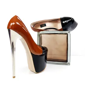 Double Brown Gloss Metallic Heel Pumps