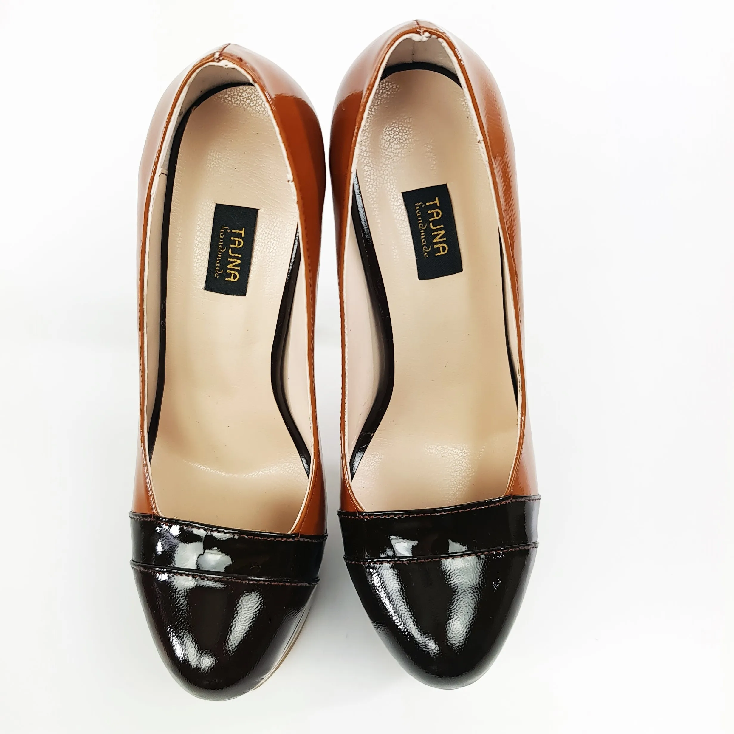 Double Brown Gloss Metallic Heel Pumps