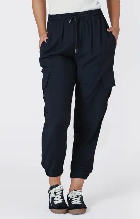 Elastic Waist Cargo Pants - Black