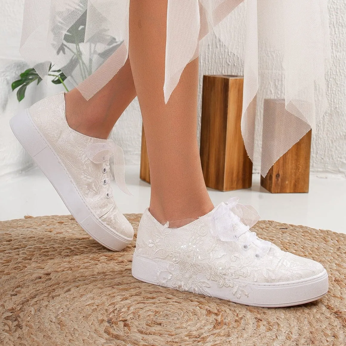 Elise - Ivory Lace Wedding Sneakers