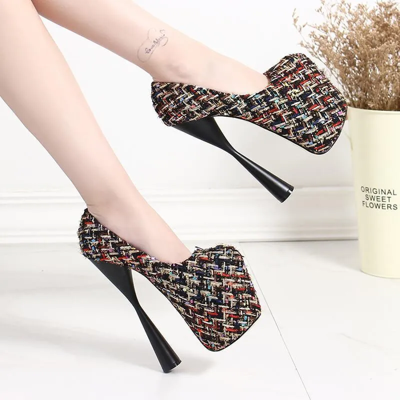 Fashion Wool Platform Slip On Pumps