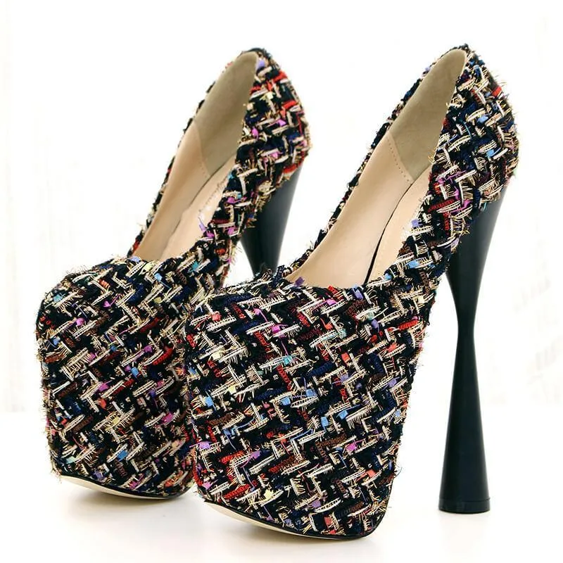 Fashion Wool Platform Slip On Pumps