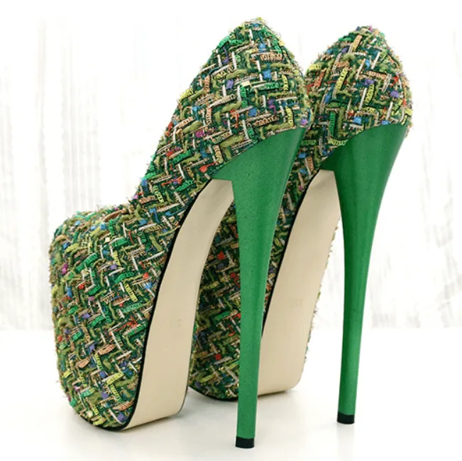 Fashion Wool Platform Slip On Pumps