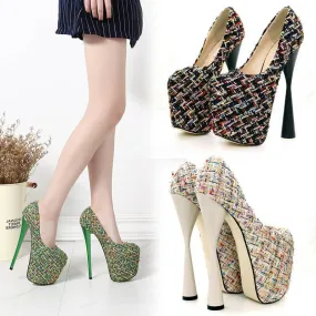 Fashion Wool Platform Slip On Pumps