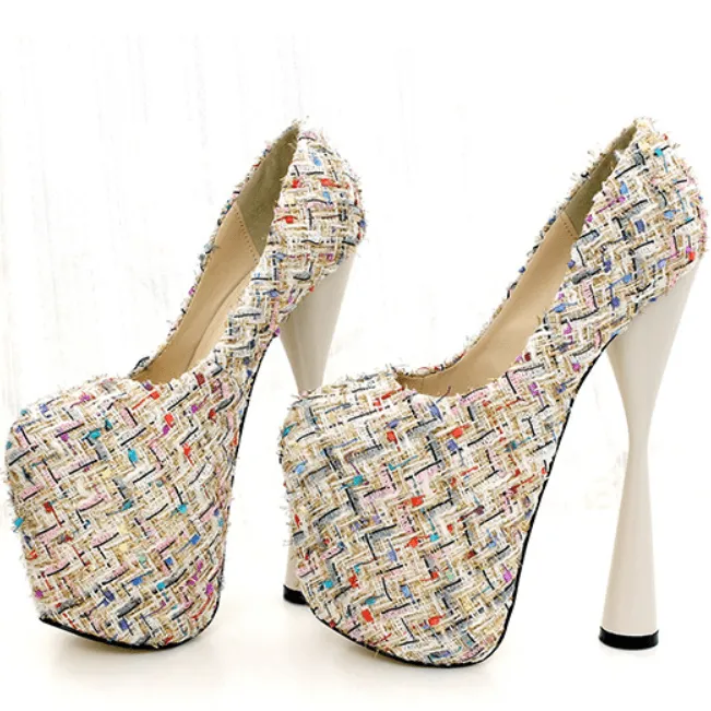 Fashion Wool Platform Slip On Pumps