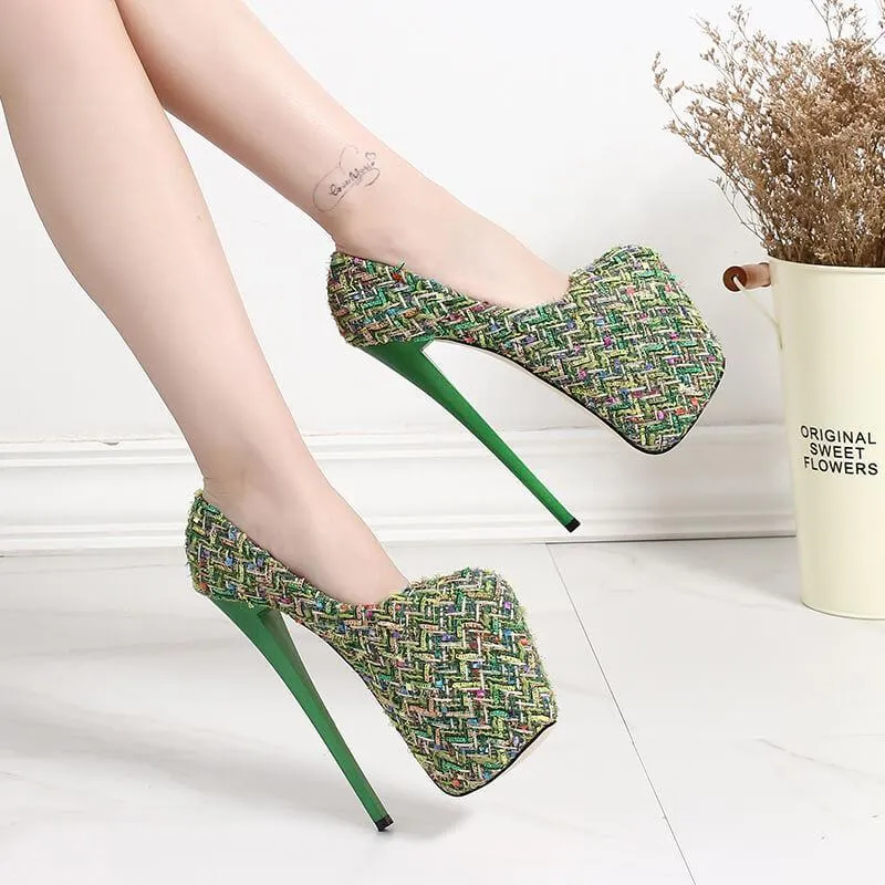 Fashion Wool Platform Slip On Pumps