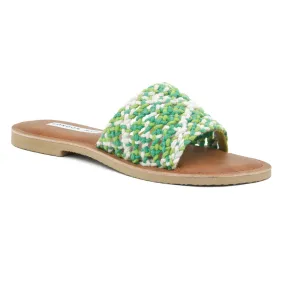 Green & White Woven Cotton Strap Slip-On