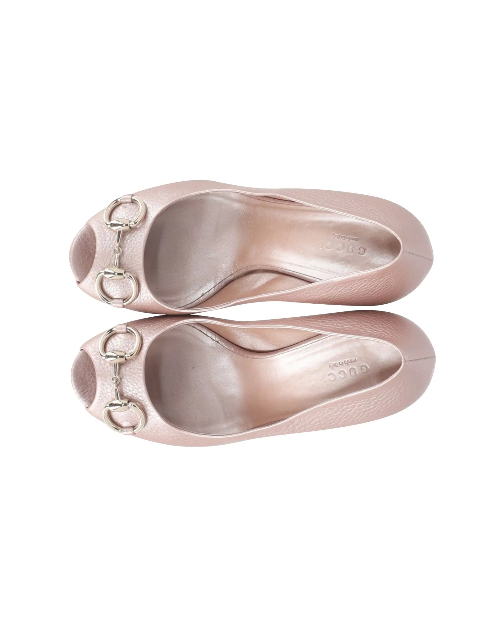Gucci Horsebit Peep Toe Platform Pumps in Pink Leather