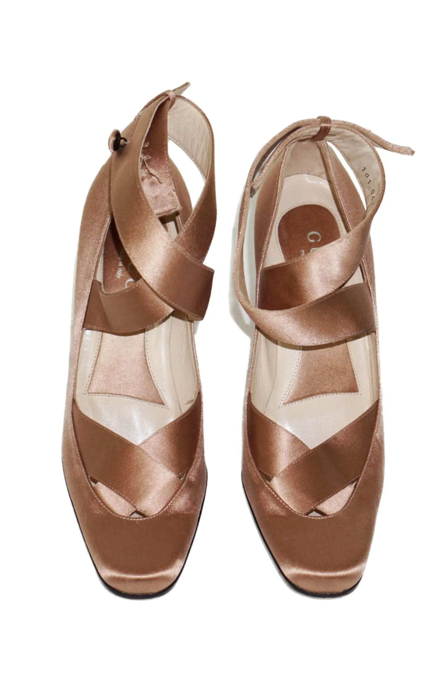 GUCCI Satin Powder Pink Ballerina Strappy Heeled Pumps