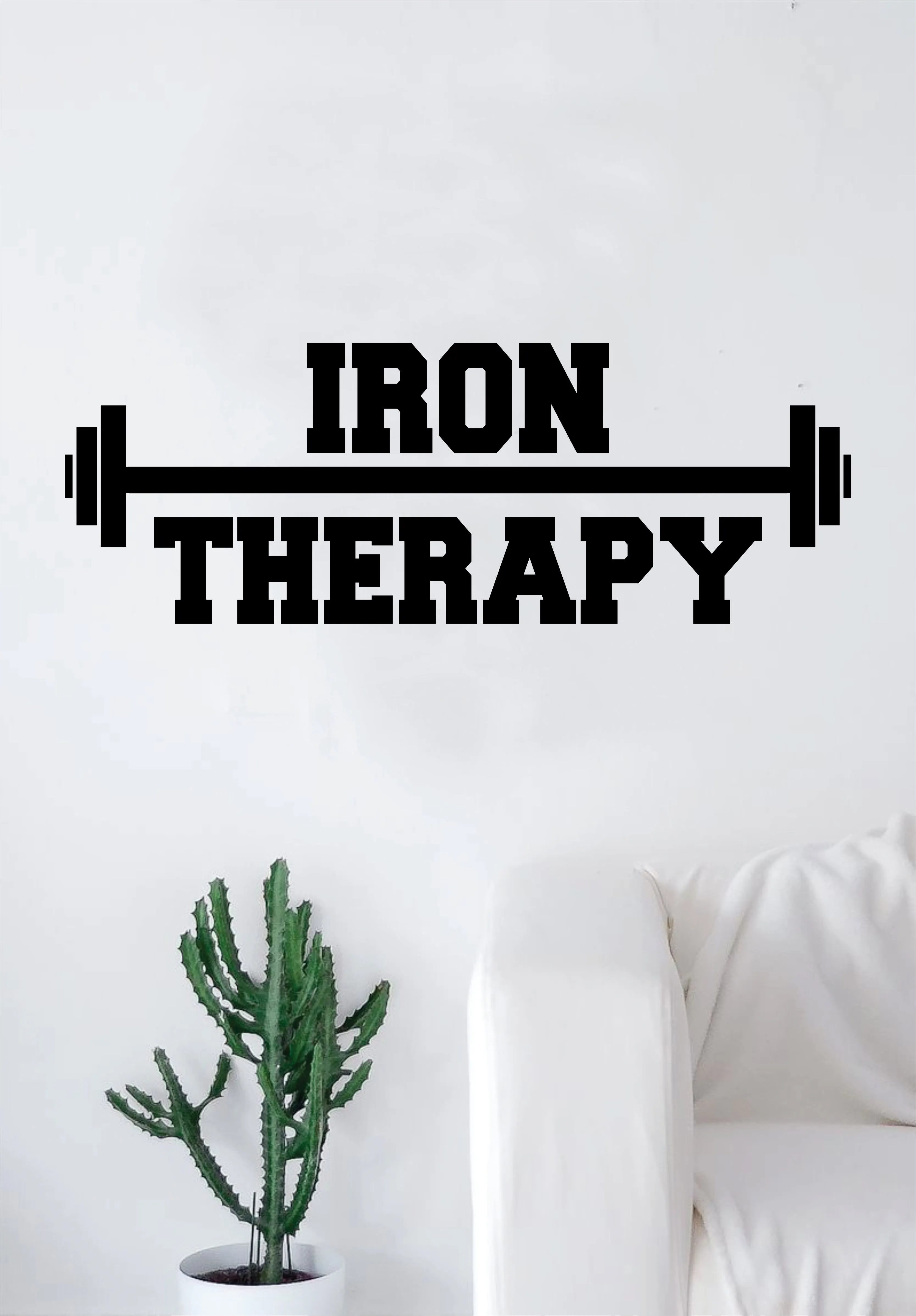 Iron Therapy Gym Fitness Wall Decal Home Decor Bedroom Room Vinyl Sticker Art Teen Work Out Quote Beast Lift Strong Inspirational Motivational Health School