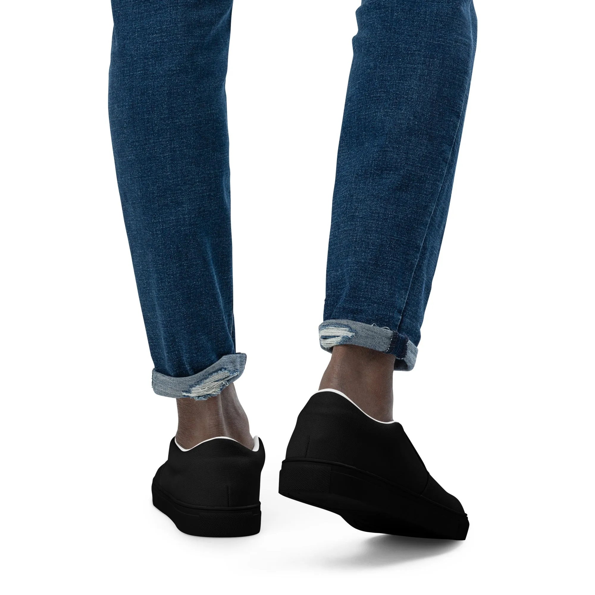 iSAW Mens Black / Black White Slip-On Canvas Shoes