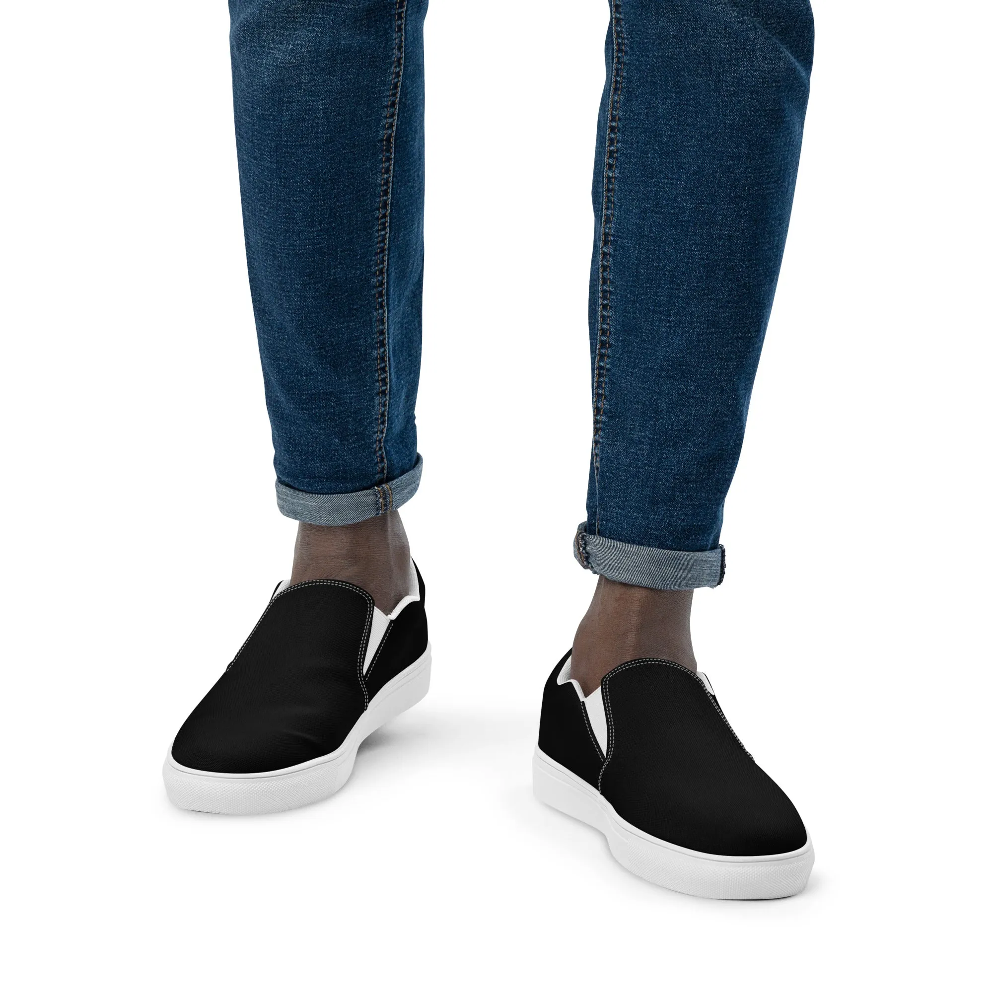 iSAW Mens Black / Black White Slip-On Canvas Shoes