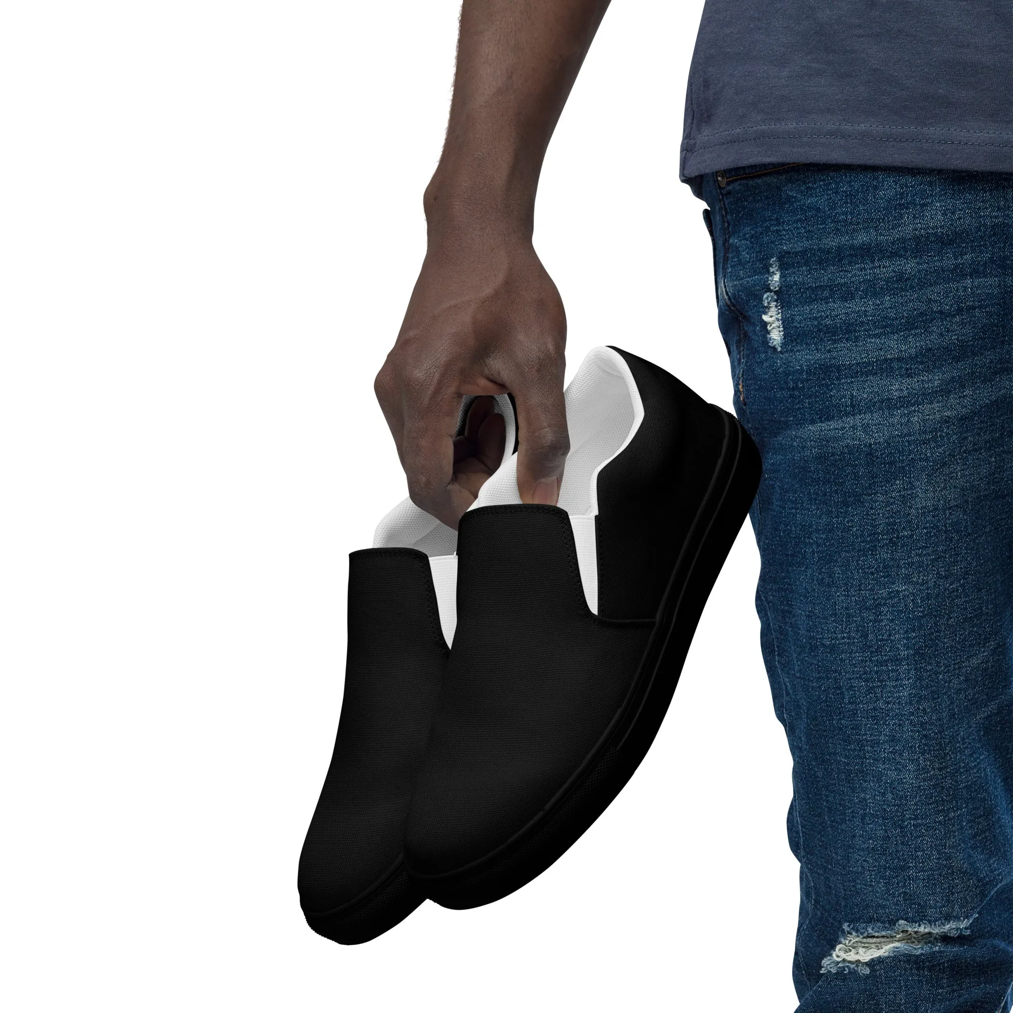 iSAW Mens Black / Black White Slip-On Canvas Shoes