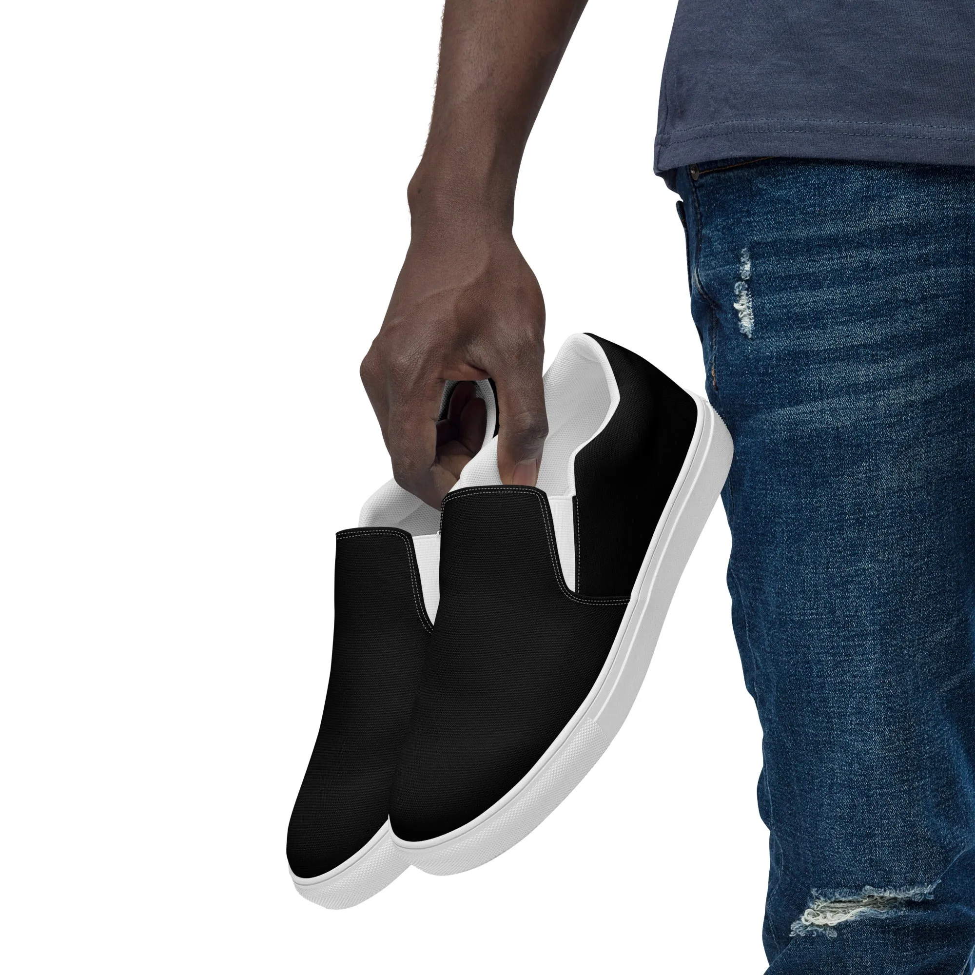iSAW Mens Black / Black White Slip-On Canvas Shoes