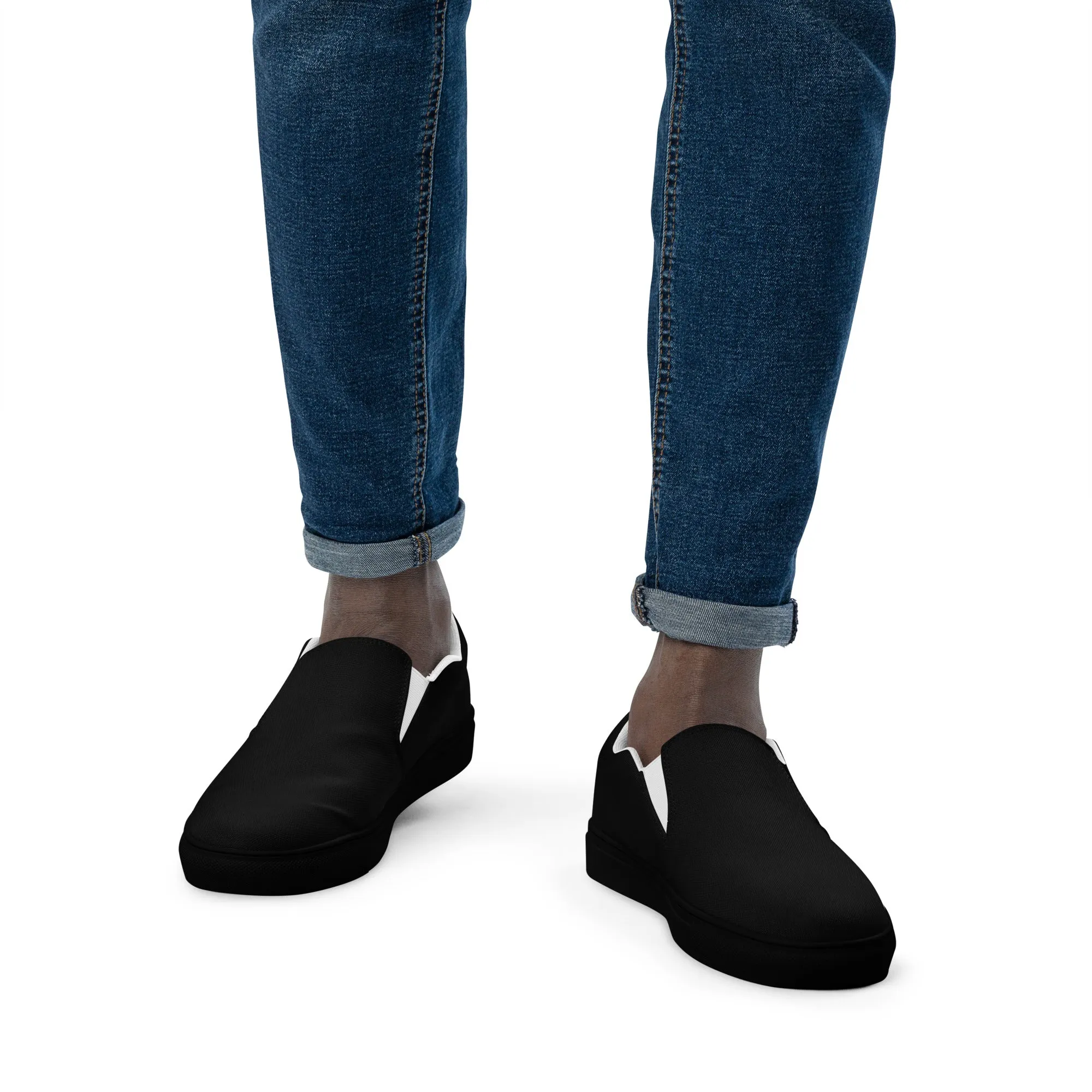 iSAW Mens Black / Black White Slip-On Canvas Shoes