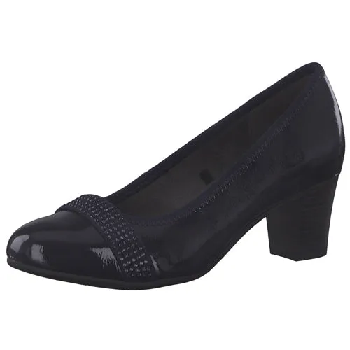 Jana Block Heeled Pumps - 22464-41 - Navy Patent