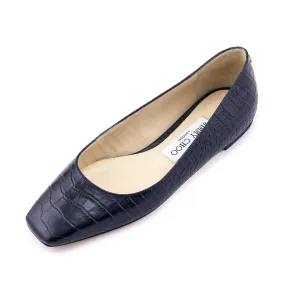 Jimmy Choo Navy Croc Effect Mirele Ballet Flats Size US 5 | EU 35