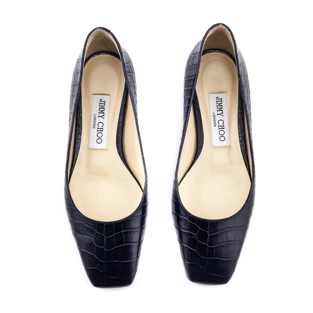Jimmy Choo Navy Croc Effect Mirele Ballet Flats Size US 5 | EU 35