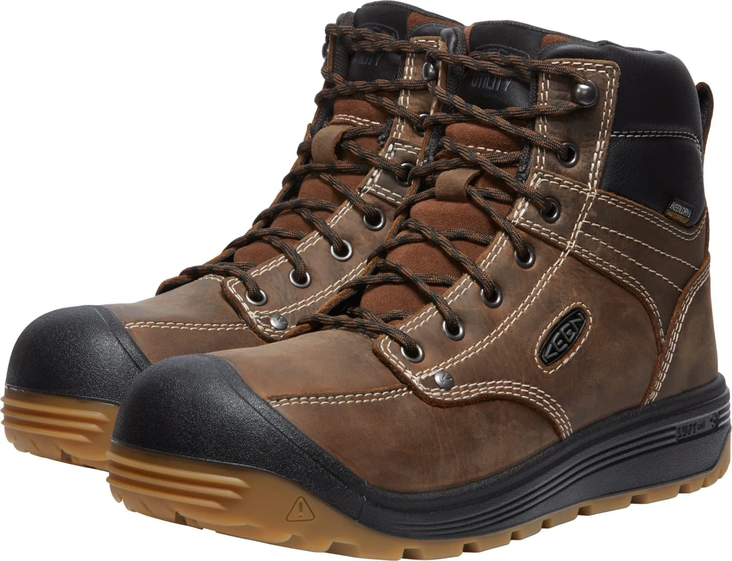 Keen Utility Mens Fort Wayne 6in WP Soft Toe Dark Earth/Gum Leather Work Boots