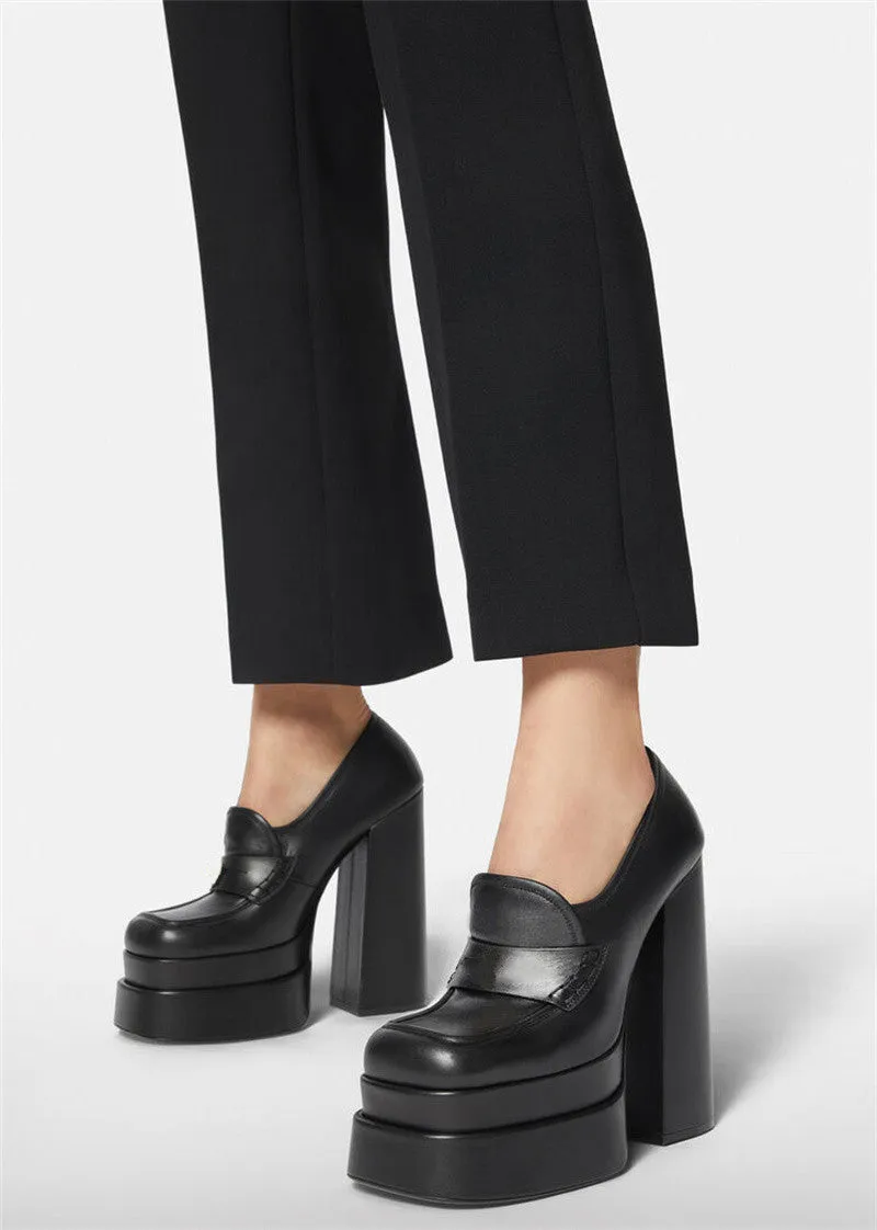 KOPER Block Heel Platform Pumps